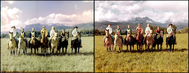 Family horseback portrait - photo restoration